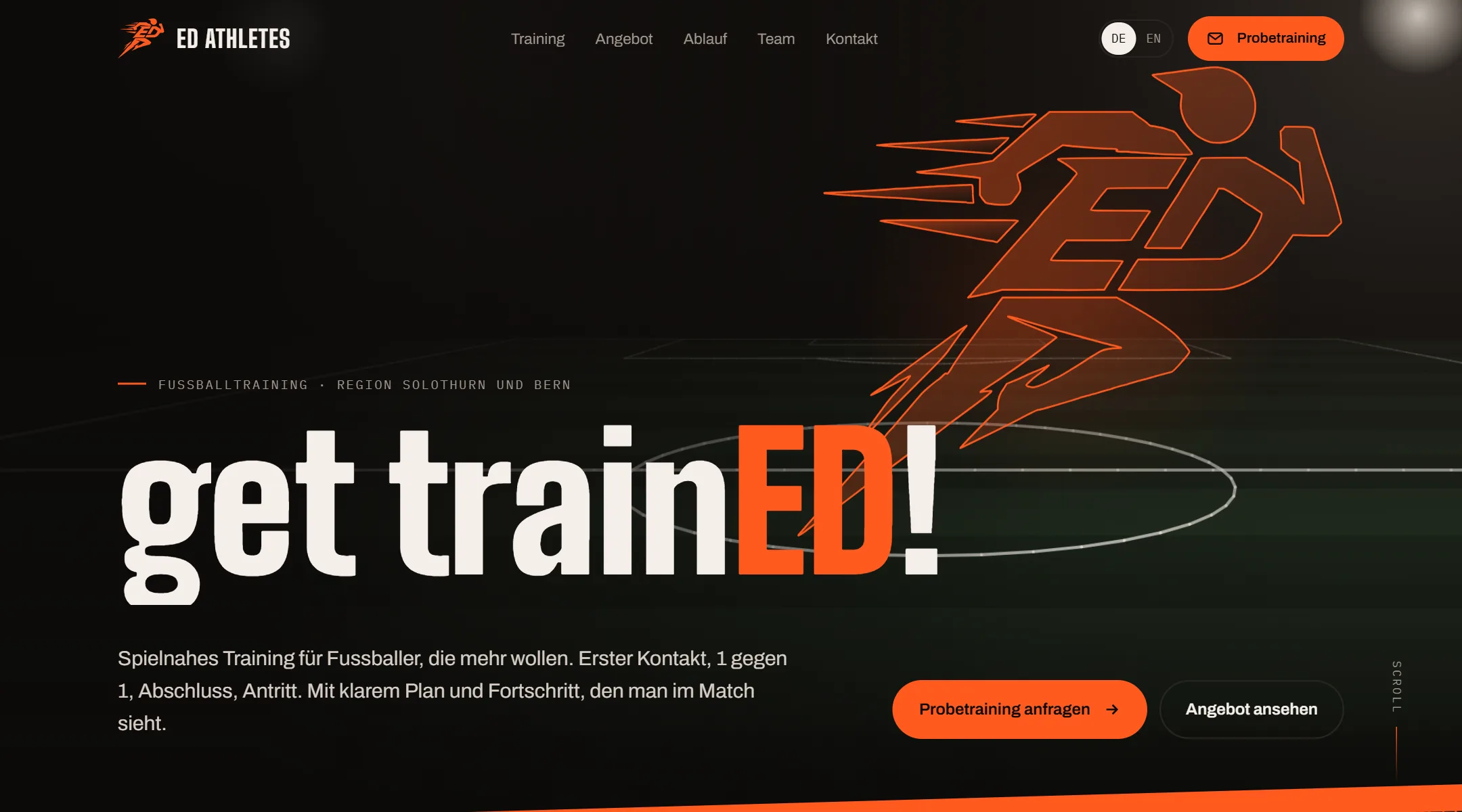 Startseite der Website von ED Athletes