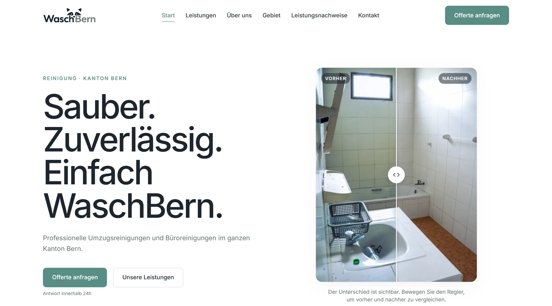 Startseite der Website von WaschBern